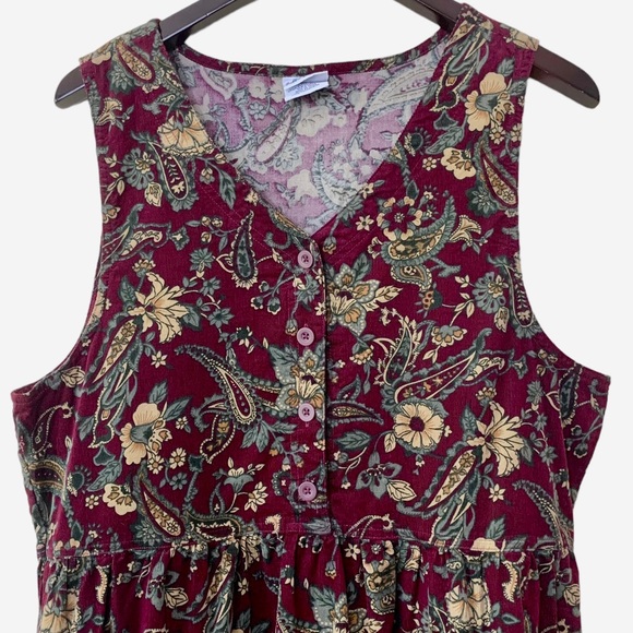 Vintage Bobbie Brooks Burgundy Corduroy Paisley Midi Dress Size XL - Picture 3 of 11